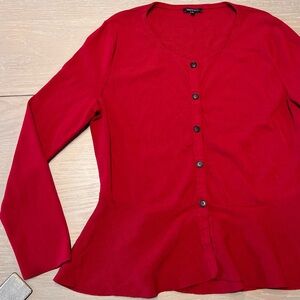 Lafayette 148 New York Cardigan Sweater Women’s XL Red Peplum Button Christmas